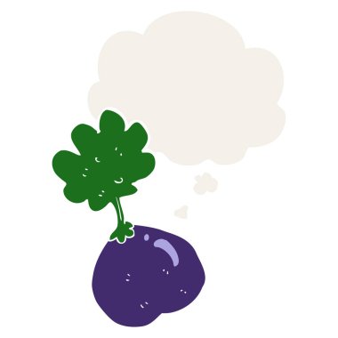 retro tarzında karikatür sebze ve düşünce balonu