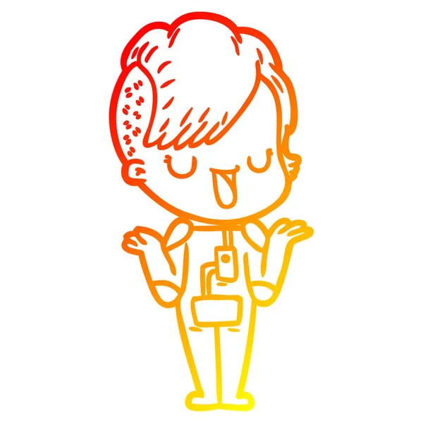 Chaud dégradé ligne dessin mignon dessin animé fille avec hipster haircu — Image vectorielle
