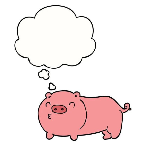 Cerdo de dibujos animados y burbuja de pensamiento — Vector de stock