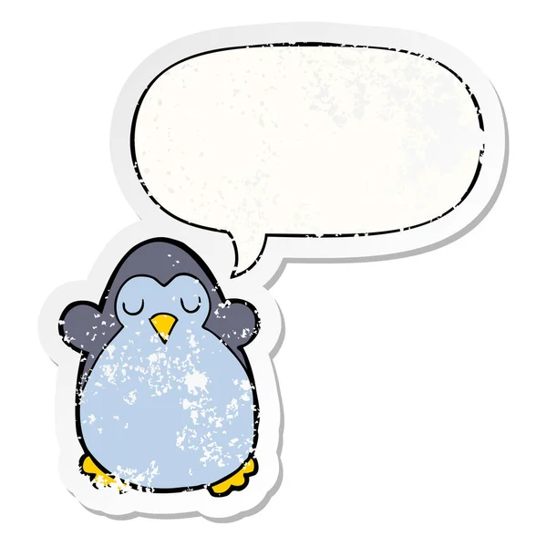 Dibujos animados pingüino y el habla burbuja angustiado pegatina — Vector de stock