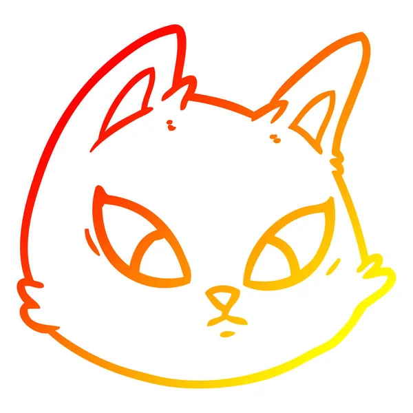 Warm gradient line drawing cartoon cat face — Stock Vector