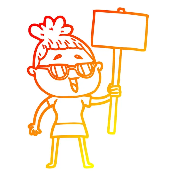 Sıcak degrade çizgi çizim karikatür mutlu kadın gözlük giyiyor — Stok Vektör