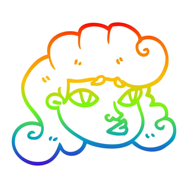 Regenboog gradiënt lijntekening cartoon blond meisjes gezicht — Stockvector