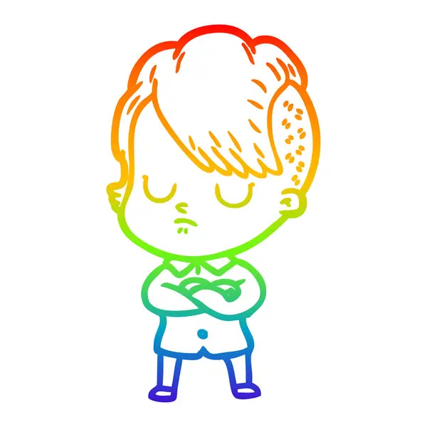 Regenboog gradiënt lijntekening cartoon vrouw — Stockvector