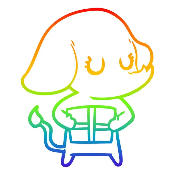 贈り物でかわいい漫画の象を描く虹のグラデーションライン — ストックベクタ