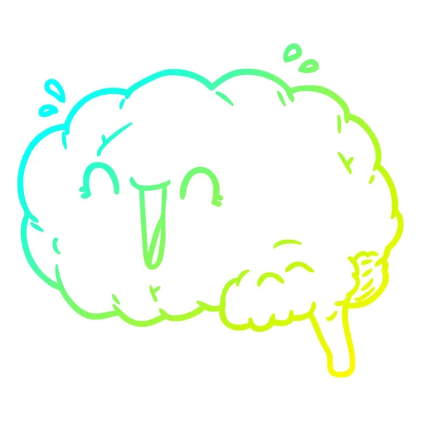 Línea de gradiente frío dibujo dibujos animados cerebro riendo — Vector de stock