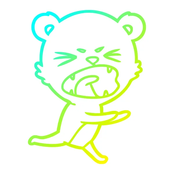 Linea di gradiente freddo disegno arrabbiato cartone animato orso urla — Vettoriale Stock