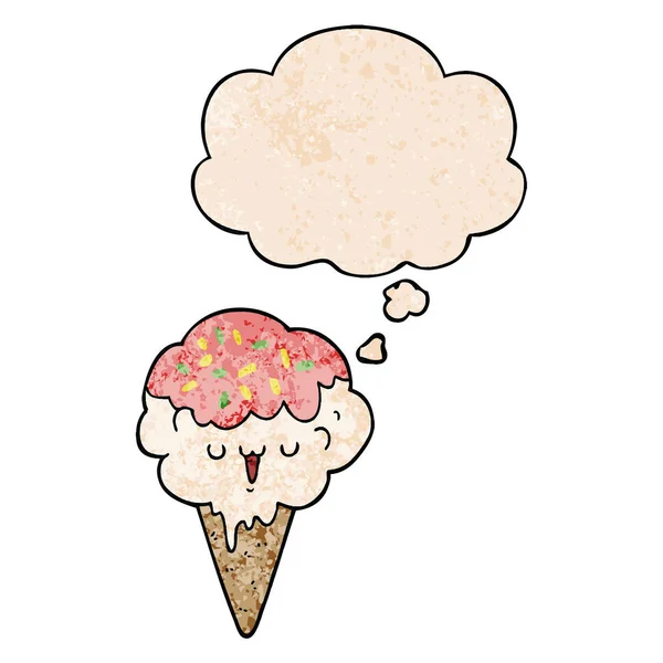 Crème glacée dessin animé et bulle de pensée dans le motif de texture grunge s — Image vectorielle