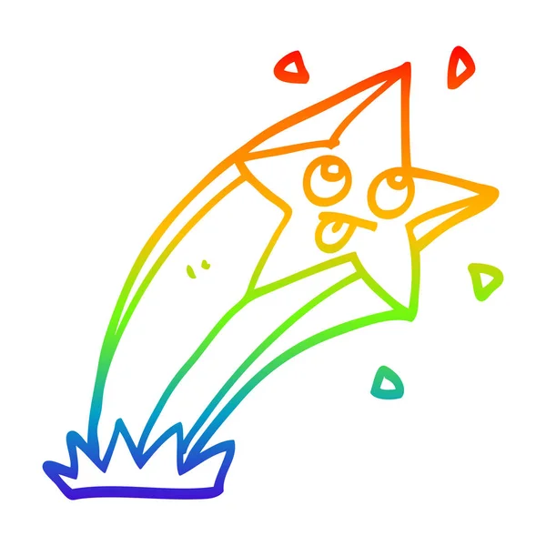 Rainbow gradient line drawing cartoon shooting star — Stock Vector