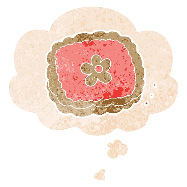 Galleta de dibujos animados y burbuja de pensamiento en estilo texturizado retro — Archivo Imágenes Vectoriales