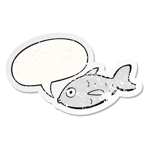 Poisson dessin animé et bulle de la parole autocollant en détresse — Image vectorielle