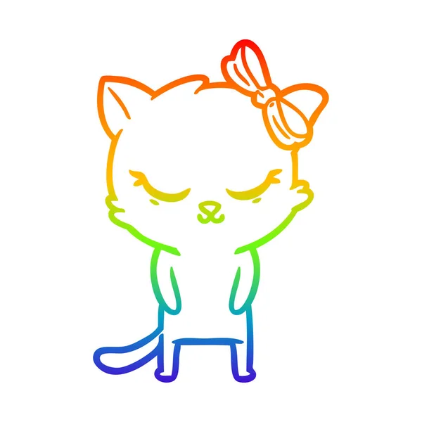 Ουράνιο τόξο γραμμή διαβάθμισης σχέδιο χαριτωμένο γάτα καρτούν με τόξο — Διανυσματικό Αρχείο