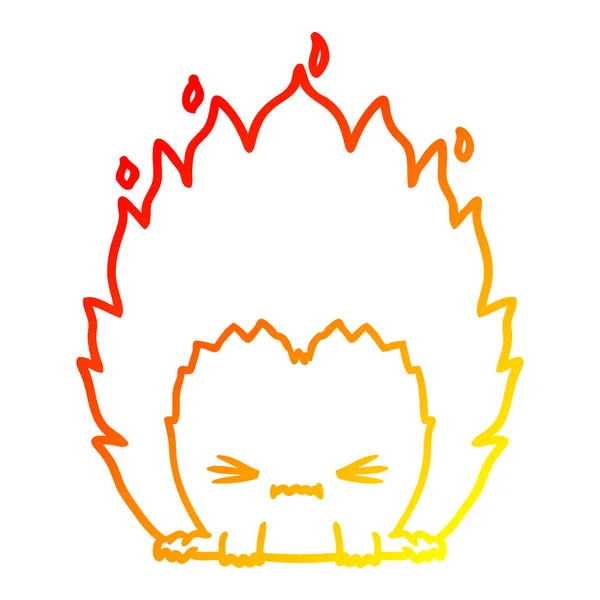 Línea de gradiente caliente dibujo de dibujos animados criatura fuego — Archivo Imágenes Vectoriales
