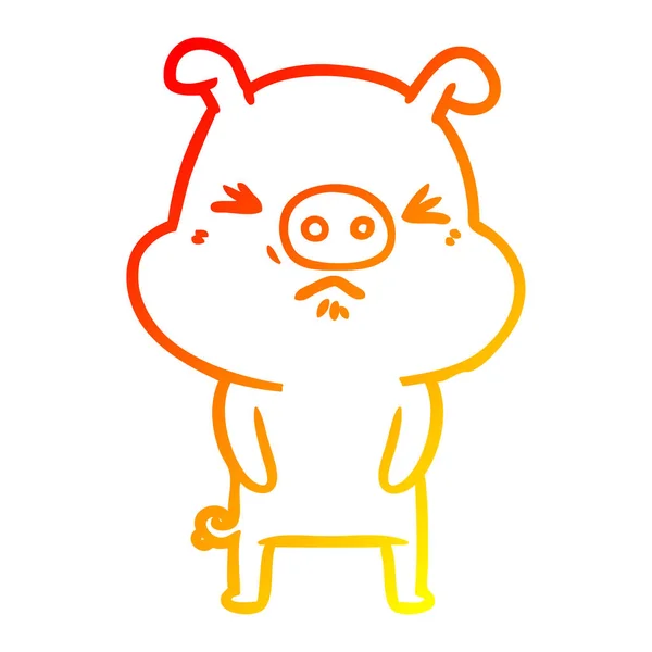Warm gradient line drawing cartoon grumpy pig — Stock Vector