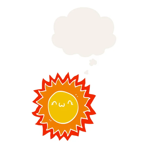 Cartoon sun and thought bubble in retro style — Stock Vector