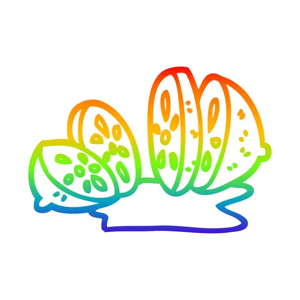 Rainbow gradient linje ritning tecknad citrusfrukter — Stock vektor