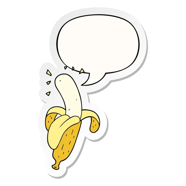 Cartoon banana and speech bubble sticker — Stock Vector