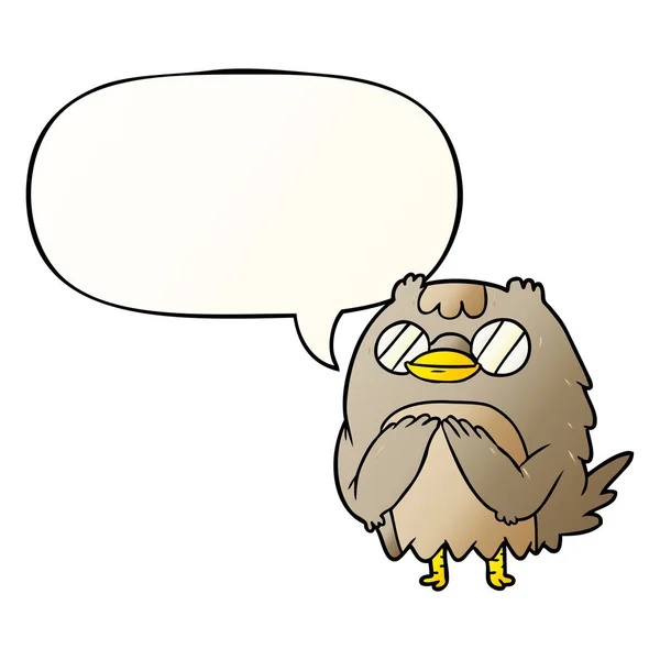 Симпатичный мультфильм о мудрой старой сове и пузыре речи в гладких руках — стоковый вектор