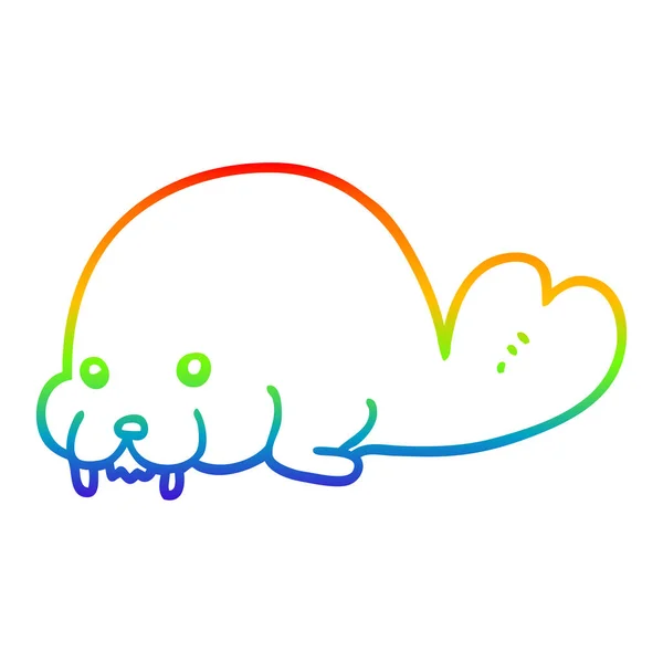 Regenbogen-Gradienten-Linie Zeichnung niedlichen Cartoon Walross — Stockvektor