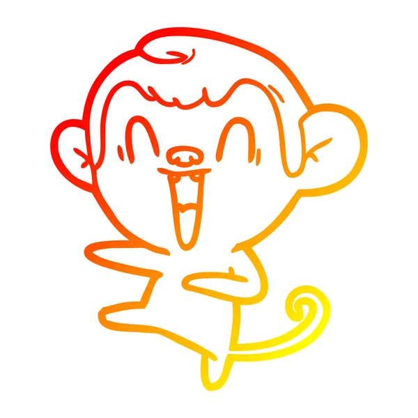 Caldo gradiente linea disegno cartone animato ridere scimmia — Vettoriale Stock