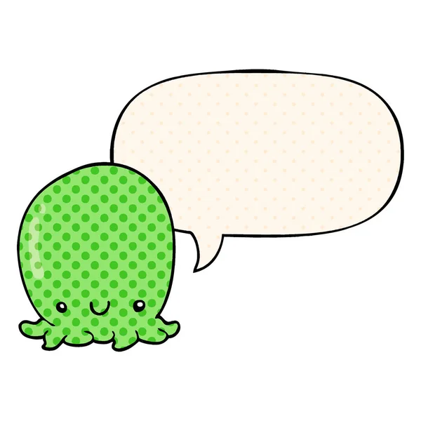 Leuke cartoon octopus en toespraak bubble in Comic Book stijl — Stockvector