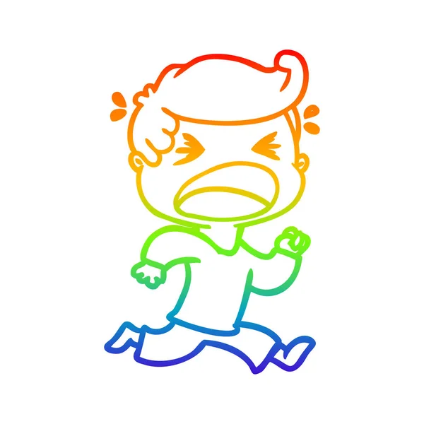 Rainbow gradient line drawing cartoon shouting man — Stock Vector