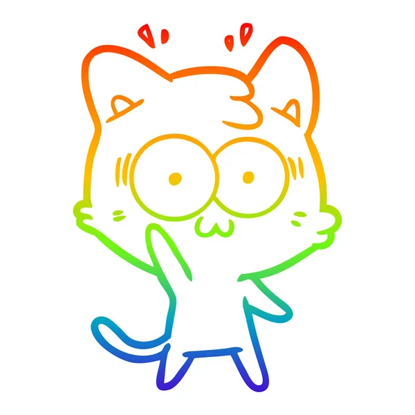 Arco iris gradiente línea dibujo dibujos animados sorprendido gato — Vector de stock