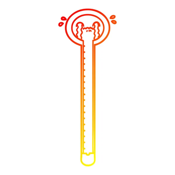 Теплая градиентная линия рисует мультяшный термометр плача — стоковый вектор