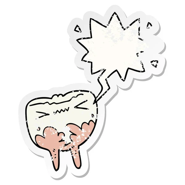 Dibujos animados mal diente y el habla burbuja angustiado pegatina — Vector de stock