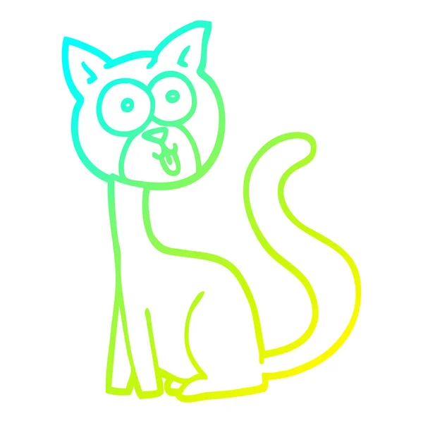 Línea de gradiente frío dibujo divertido gato de dibujos animados — Archivo Imágenes Vectoriales