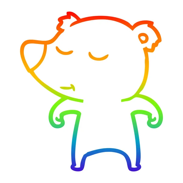 Linea gradiente arcobaleno disegno felice cartone animato orso — Vettoriale Stock