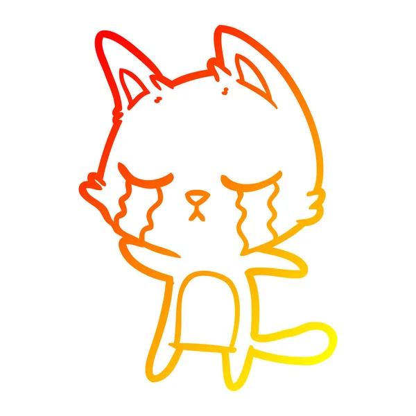 Warme kleurovergang lijntekening huilen cartoon kat — Stockvector