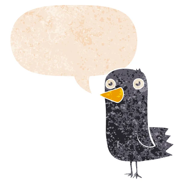 Ptak kreskówka i bańka mowy w stylu retro teksturowane — Wektor stockowy