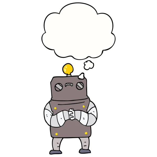 Kreslený robot a myšlenková bublina — Stockový vektor