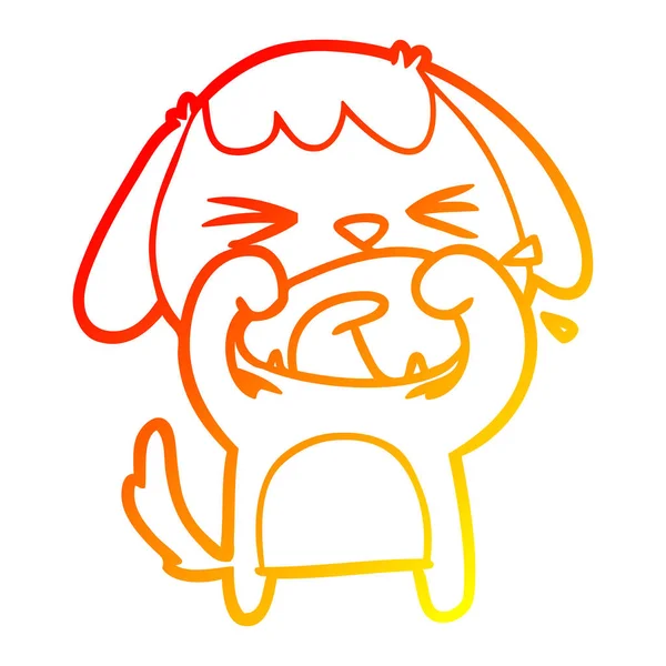 Línea de gradiente caliente dibujo lindo perro de dibujos animados ladridos — Vector de stock