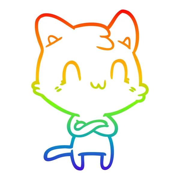 Regenboog gradiënt lijntekening cartoon gelukkig kat — Stockvector