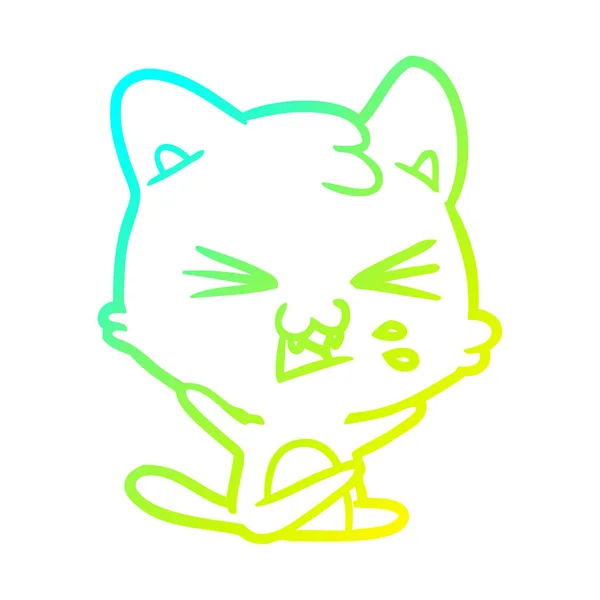 Froid gradient ligne dessin dessin animé chat sifflement — Image vectorielle