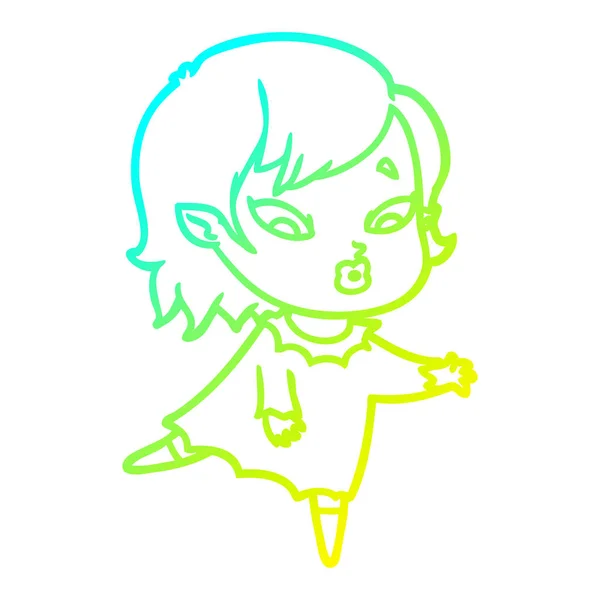 Cold gradient line drawing cute cartoon vampire girl — Stock Vector