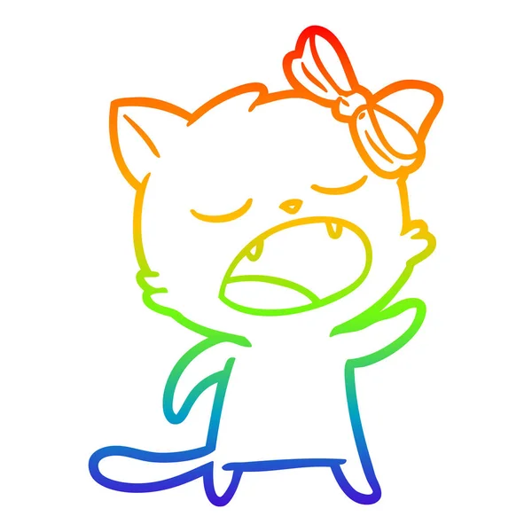 Regenboog gradiënt lijntekening cartoon kat mewijten — Stockvector