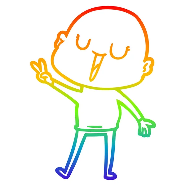 Arco iris gradiente línea dibujo feliz dibujos animados calvo hombre — Vector de stock