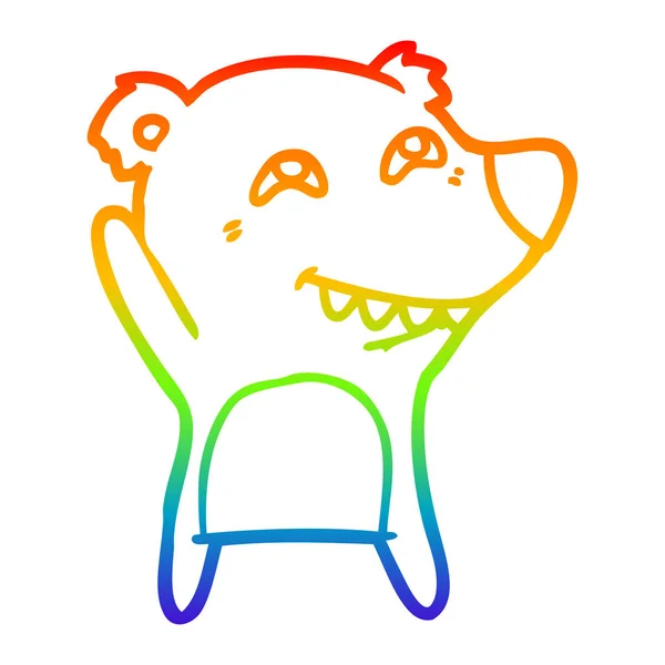 Arco iris gradiente línea dibujo dibujos animados oso mostrando los dientes — Vector de stock