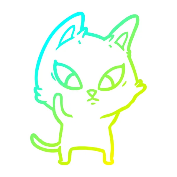 Kall gradient linje ritning förvirrad tecknad katt — Stock vektor