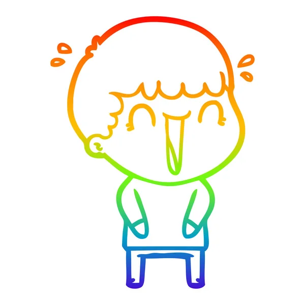 Rainbow gradient line drawing laughing cartoon man — Stock Vector