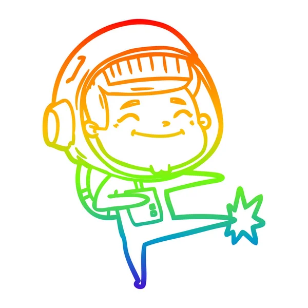 Rainbow gradient linje ritning lycklig tecknad astronaut — Stock vektor