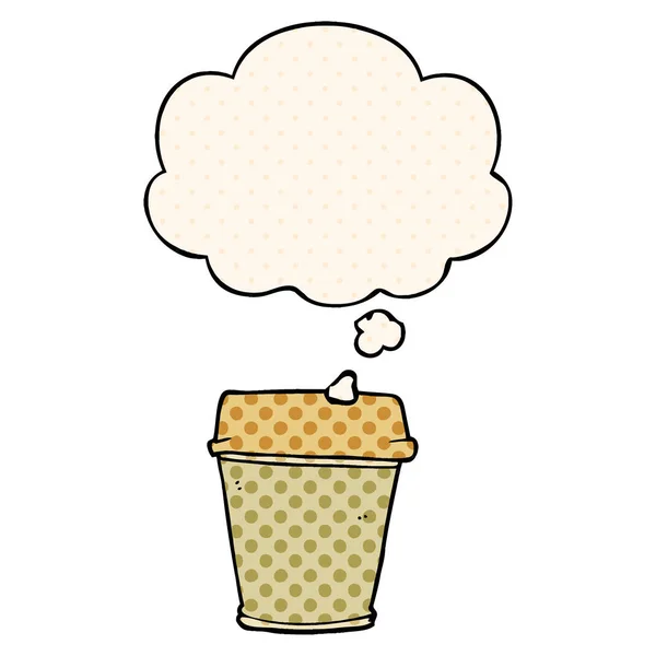 Dessin animé sortir café et bulle de pensée dans le style de bande dessinée — Image vectorielle