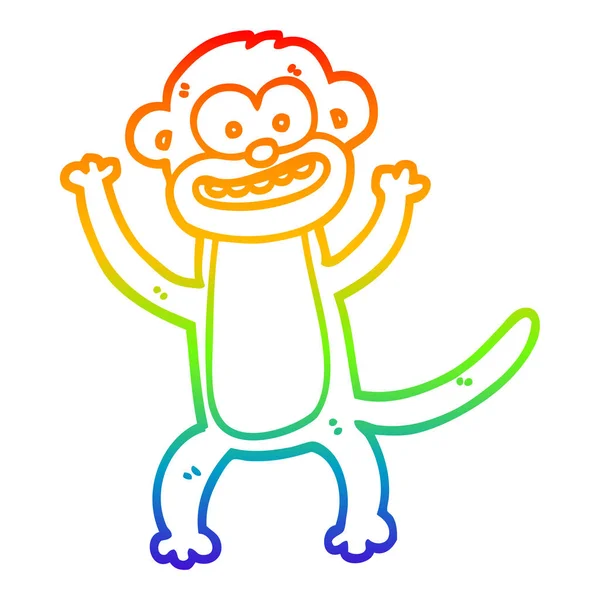 Rainbow gradient line drawing cartoon monkey — Stock Vector