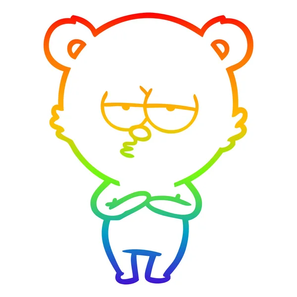 Rainbow gradient ligne dessin ennuyé ours dessin animé — Image vectorielle