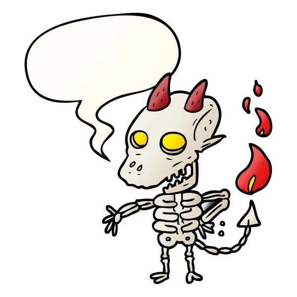 düzgün gradie karikatür ürkütücü iskelet iblis ve konuşma balonu