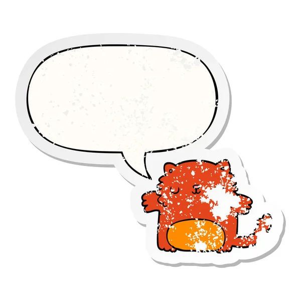 Autocollant chat dessin animé et bulle de la parole en détresse — Image vectorielle