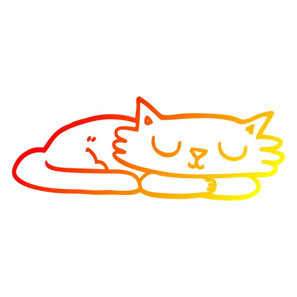 Varm gradient linje ritning tecknad sovande katt — Stock vektor